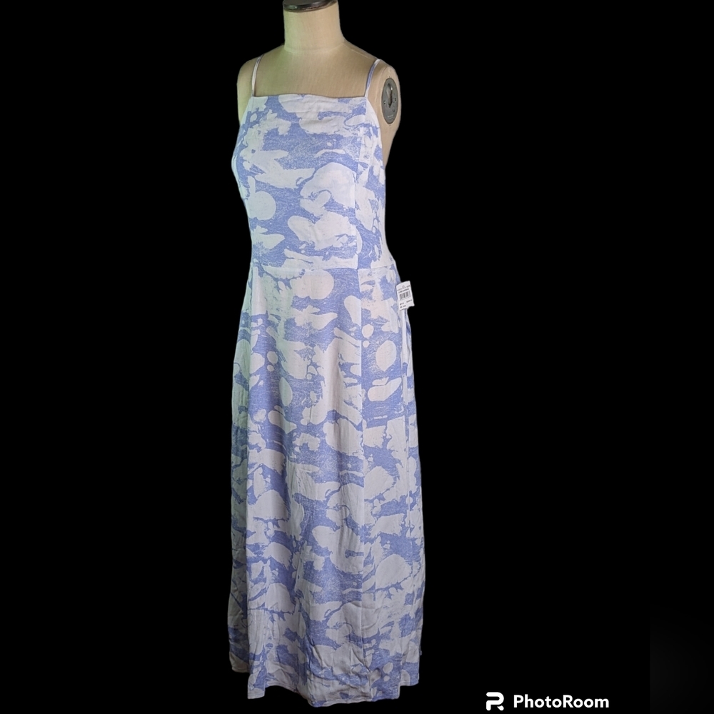 Open Edit Blue White Printed Strappy Open Back Dress,  XL, NWT